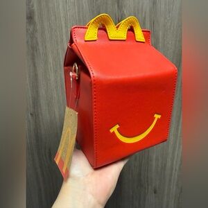 MAD Engine Red Mini Smile Box Crossbody with Yellow Handle Accent